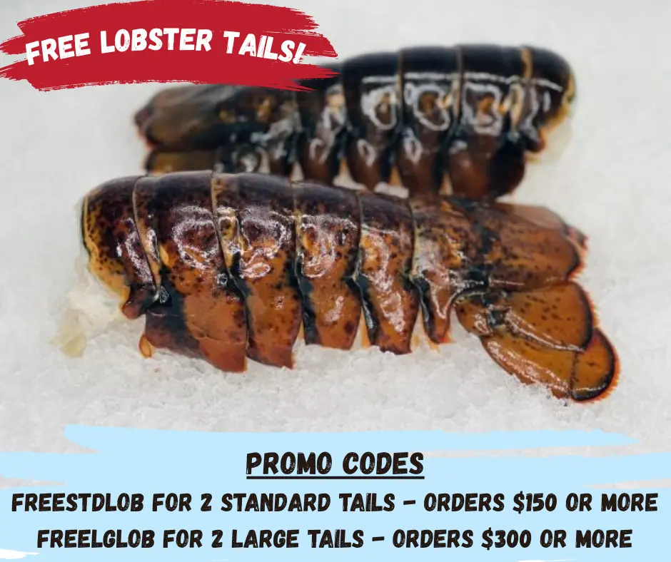 Enter promo code FREESTDLOB and get 2 pack of Standard Lobster Tails for orders $150 or more, or go big and enter promo code FREELGLOB and redeem a free 2 pack of Large Lobster tails on orders of $300 or more!